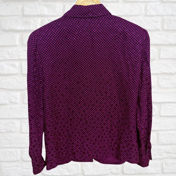 Vintage 80s Francesca of Damon for Starington 100% Silk Blouse Magenta & Blk Sz6 - Picture 6 of 9